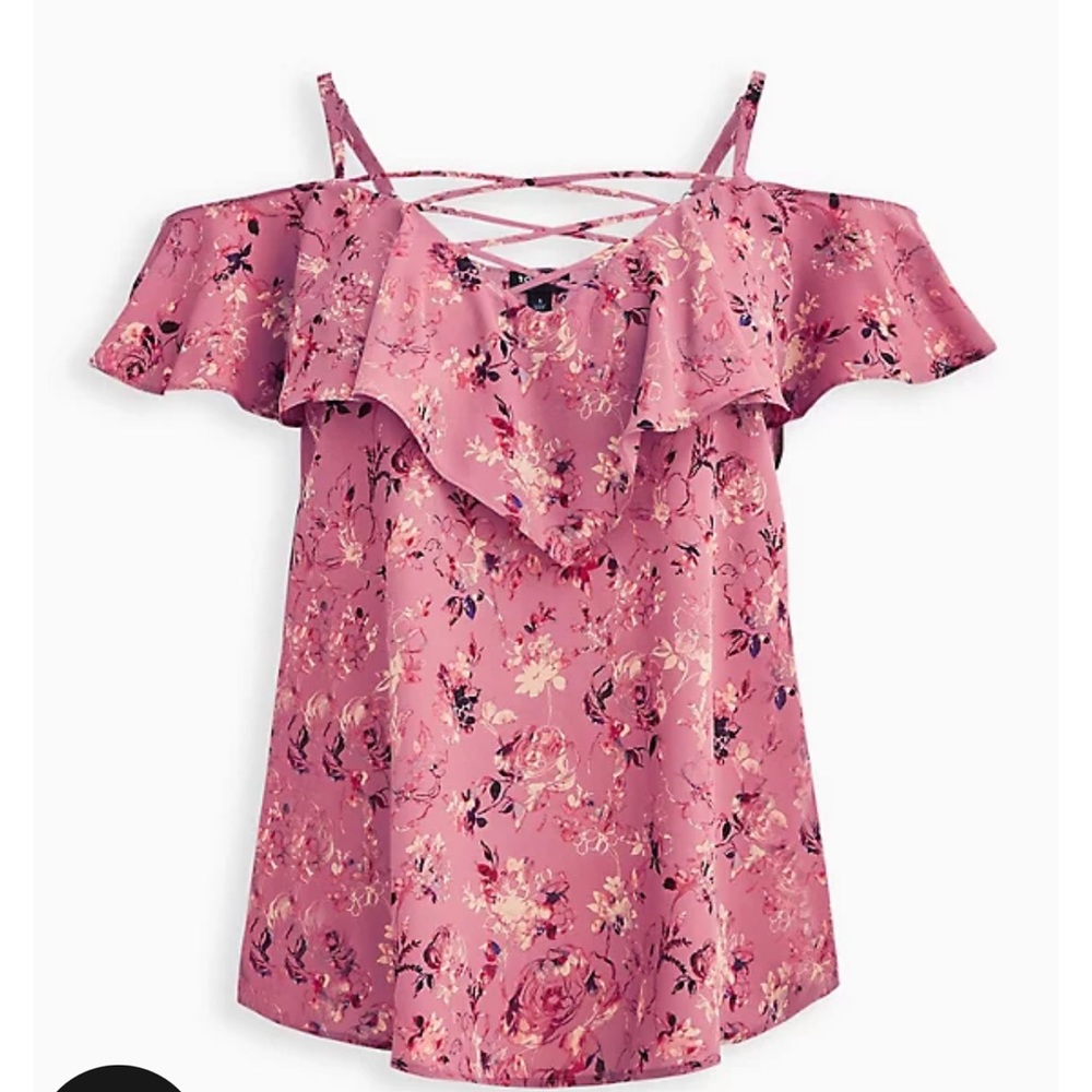 Torrid lace up cold shoulder pink blouse
